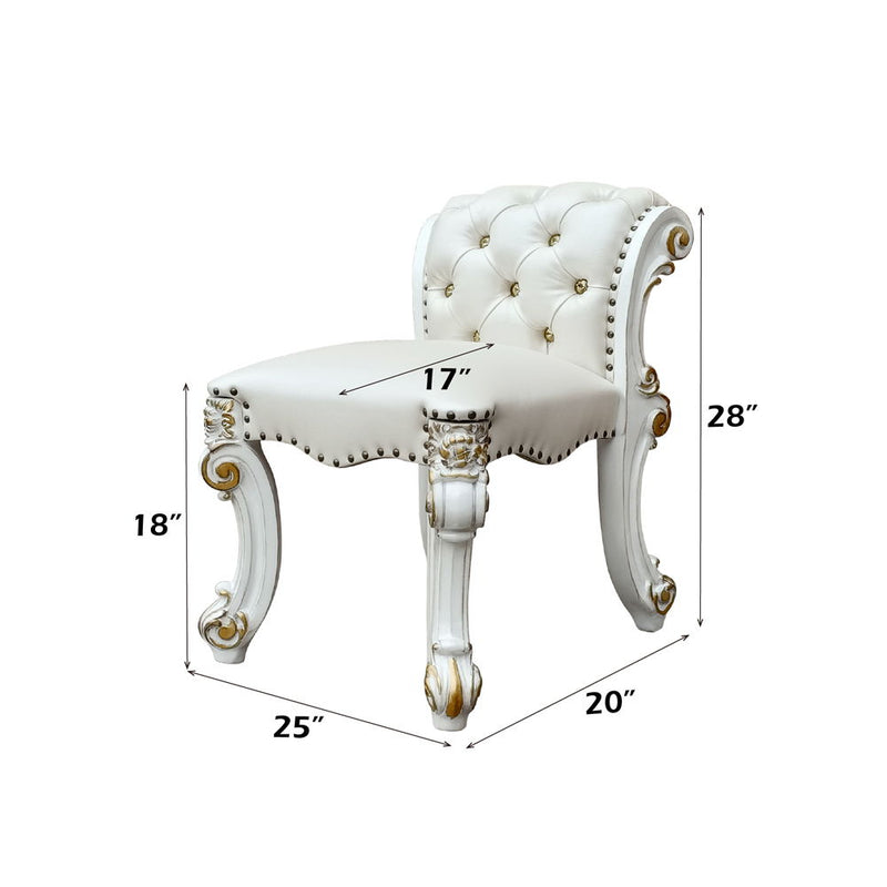 Vendome - Vanity Stool - Beige PU & Antique Silver Finish