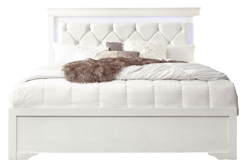 Pompei - Full Bed With LED - Metallic White