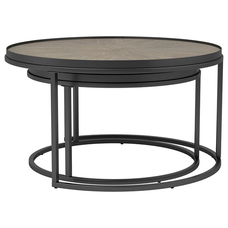 Rodrigo - 2 Piece Round Wood Nesting Table Set - Weathered Elm