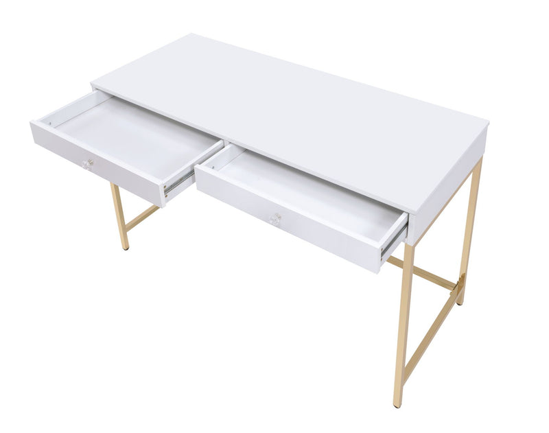 Ottey - Vanity Desk - White High Gloss & Gold Finish