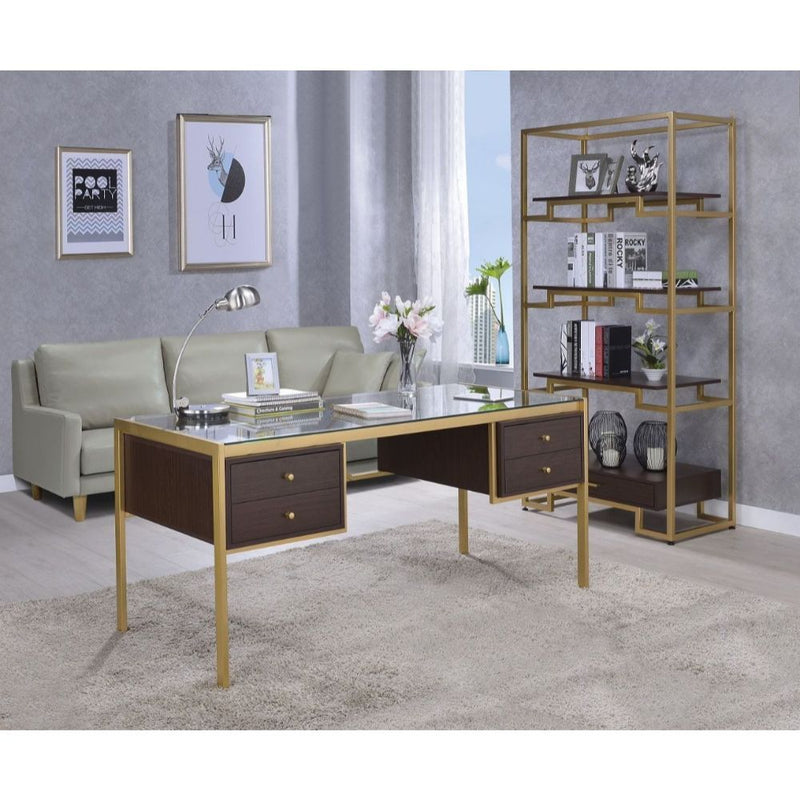 Yumia - Desk - Gold & Clear Glass