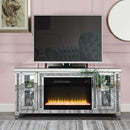 Noralie - TV Stand With Fireplace & LED - Mirrored & Faux Diamonds