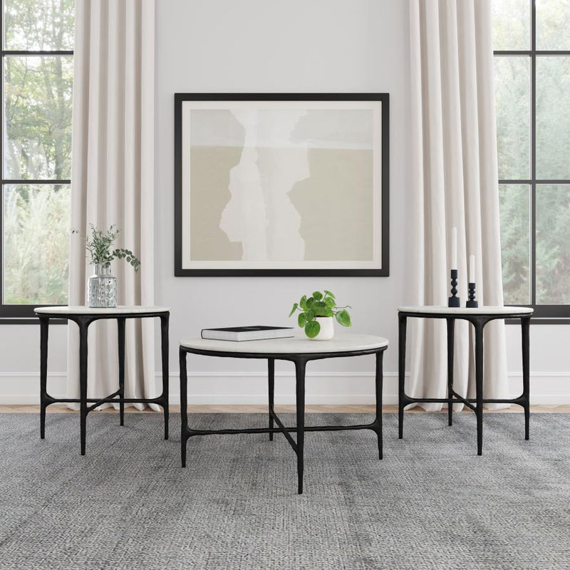 Hermas - Round Marble Coffee And End Table Set