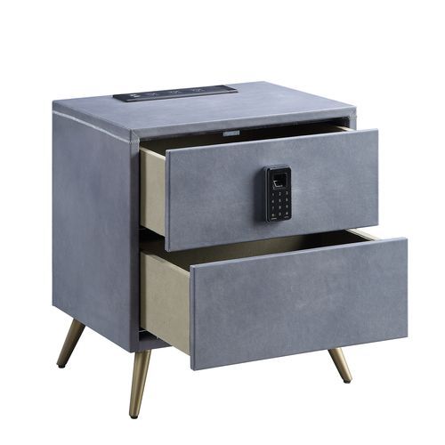 Doris - Nightstand - Gray Top Grain Leather