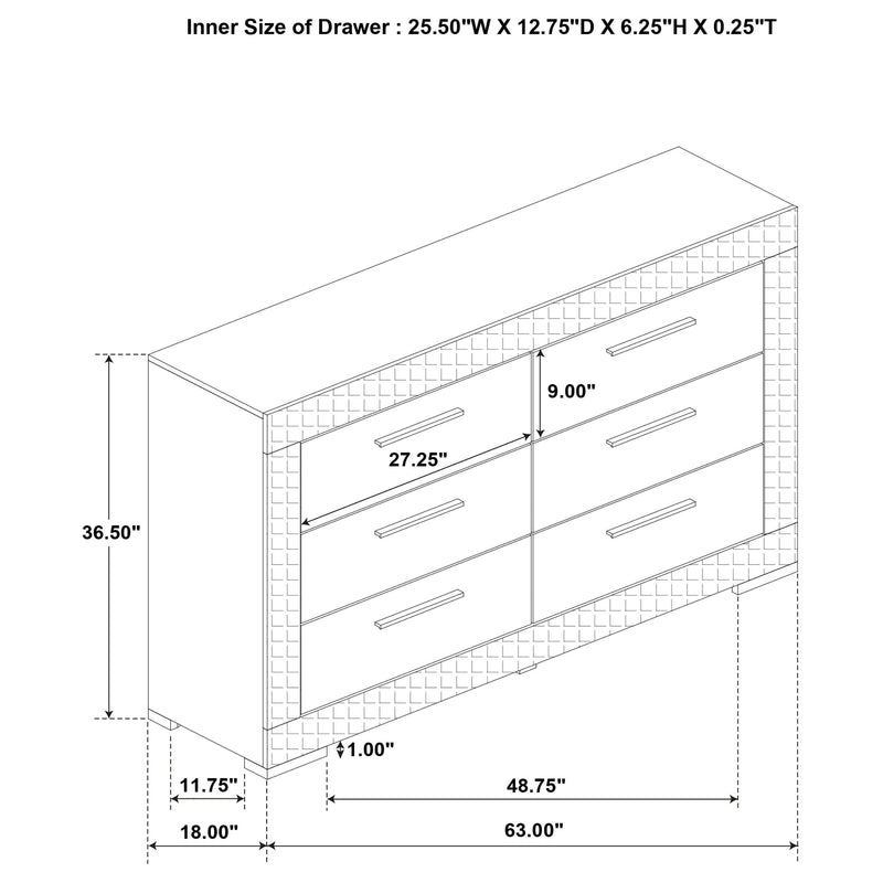 Ives - 6-Drawer Dresser Cabinet - White High Gloss