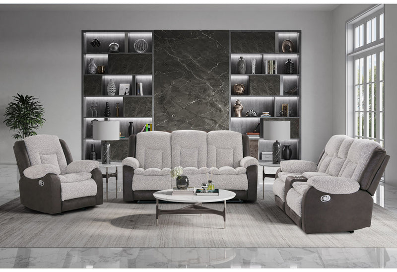 U4377 - Reclining Sofa With Drop Down Table / Console Reclining Loveseat / Glider Recliner - Gray / Brown