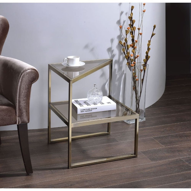 Treva - Accent Table - Smoky Glass & Antique Gold