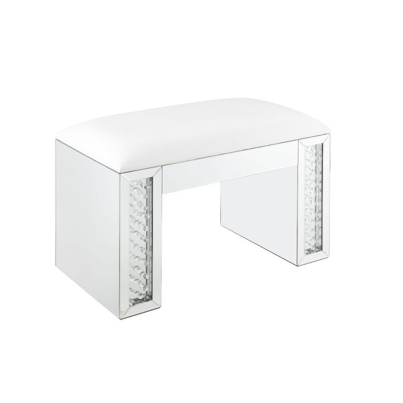 Nysa - Vanity Stool - Ivory PU, Mirrored & Faux Crystals