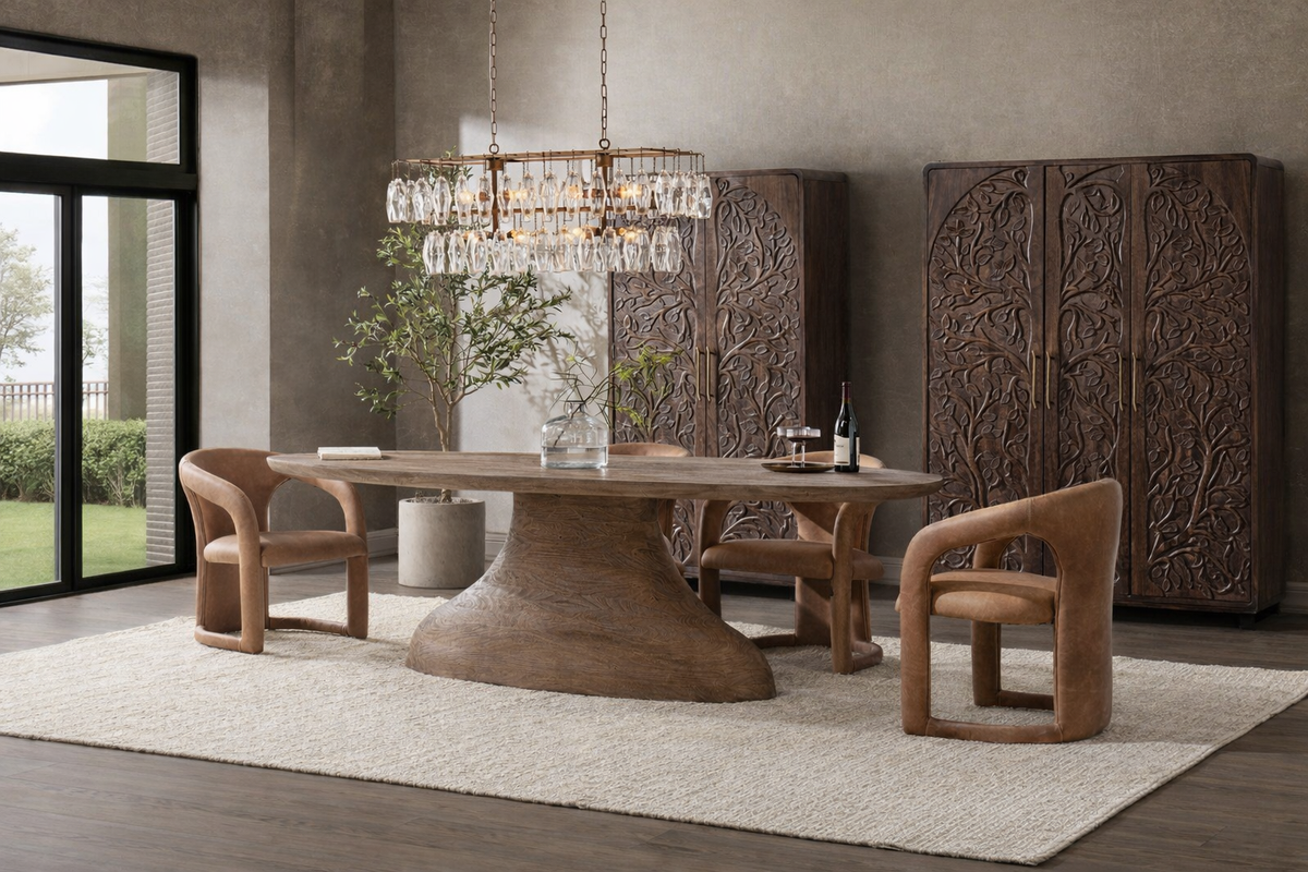 Solid wood dining table with upholstered chairs — Sweet Home Furniture MA