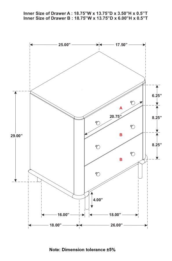 Arini - 3-Drawer Nightstand Bedside Table With USB Outlet