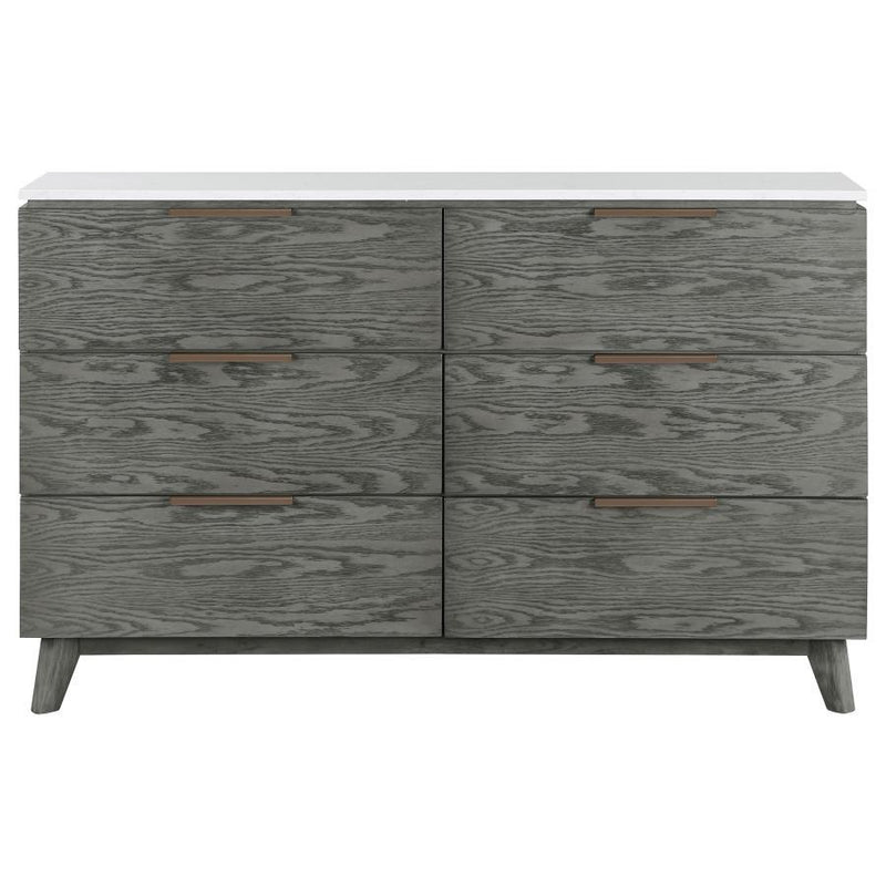 Nathan - 6-Drawer Dresser - White Marble And Gray