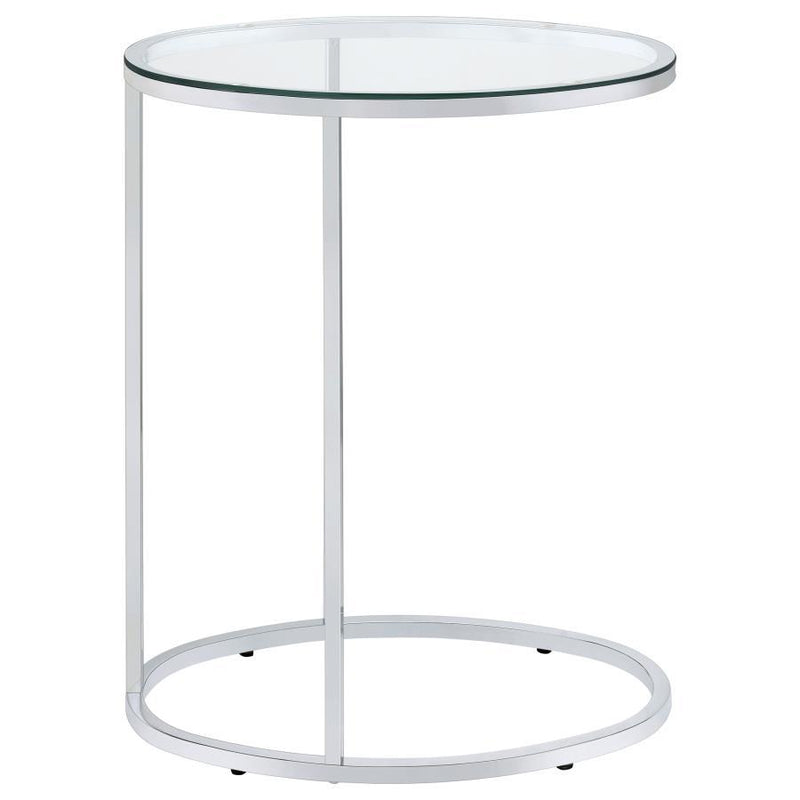 Kyle - Oval Glass Top C-Shaped Sofa Side Table - Chrome