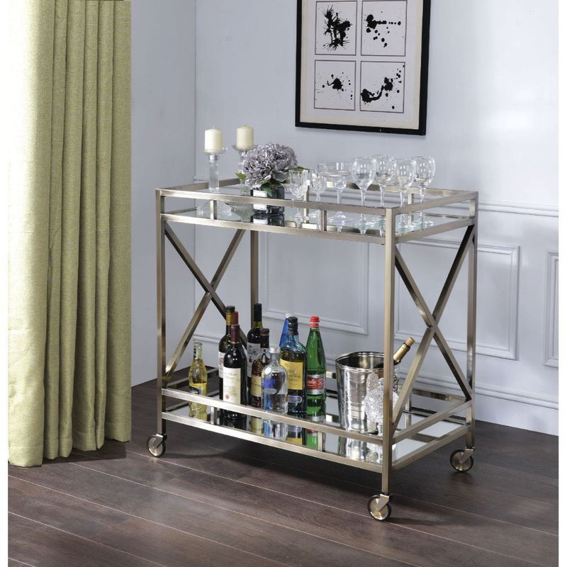 Kristensen - Serving Cart - Antique Gold & Mirror