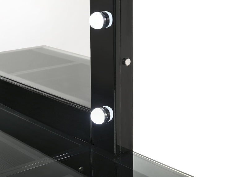 Avery - Vanity Desk With Glass Top, Led Mirror & Stool - Black