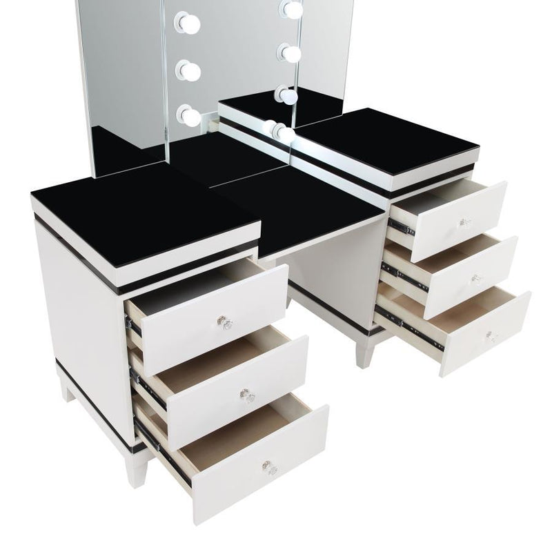 Talei - 6-Drawer Vanity Set With Hollywood Lighting - Black And White