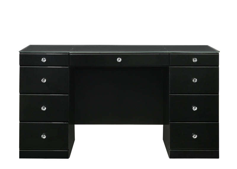 Avery - Vanity Desk With Glass Top And Led Mirror - Black