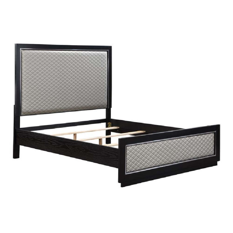 Nicola - Queen Bed - Silver PU & Black Finish