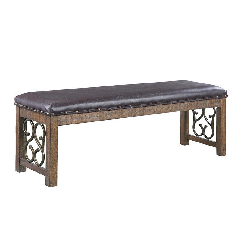 Raphaela - Bench - Black PU & Weathered Cherry Finish