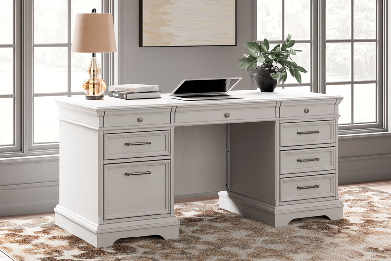 Kanwyn - Whitewash - Home Office Desk With Eight Drawers