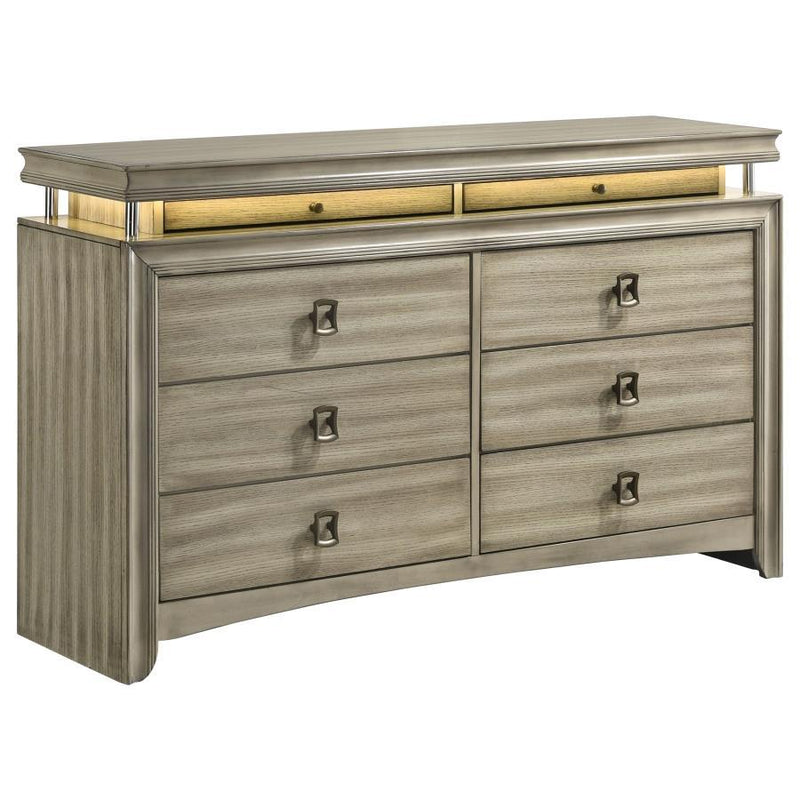 Giselle - 8-Drawer Bedroom Dresser With LED - Rustic Beige