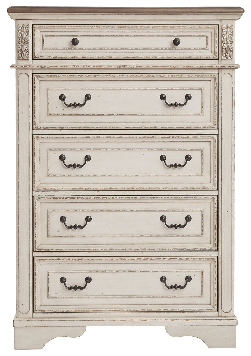 Realyn - White / Brown / Beige - Five Drawer Chest