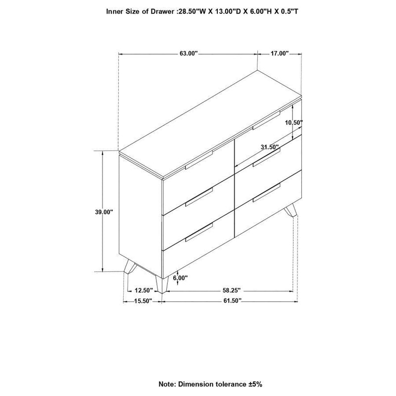 Nathan - 6-Drawer Dresser - White Marble And Gray