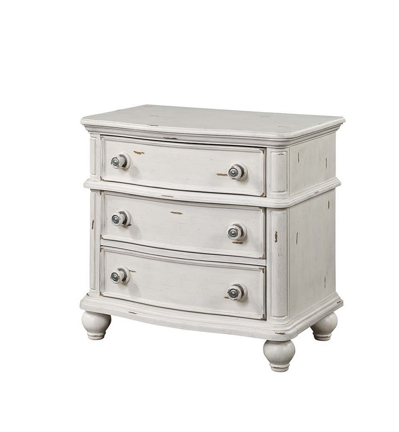 Jaqueline - Nightstand - Light Gray Linen & Antique White Finish