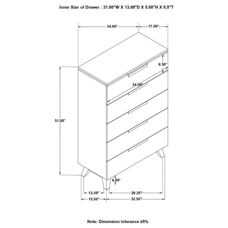 Nathan - 5-Drawer Chest - White Marble And Gray