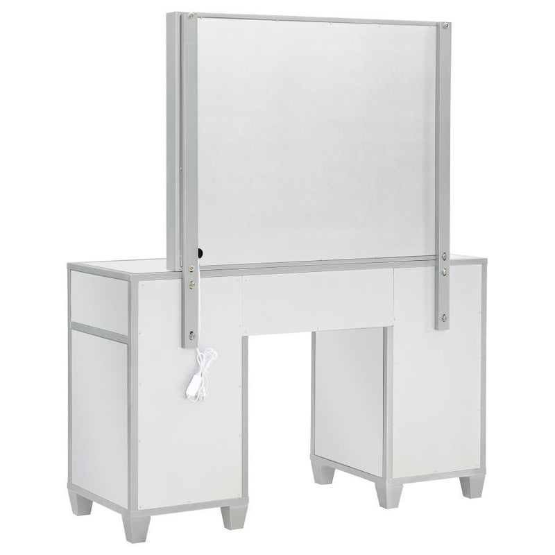 Allora - 9-Drawer Mirrored Storage Vanity Set With Hollywood Lighting - Metallic