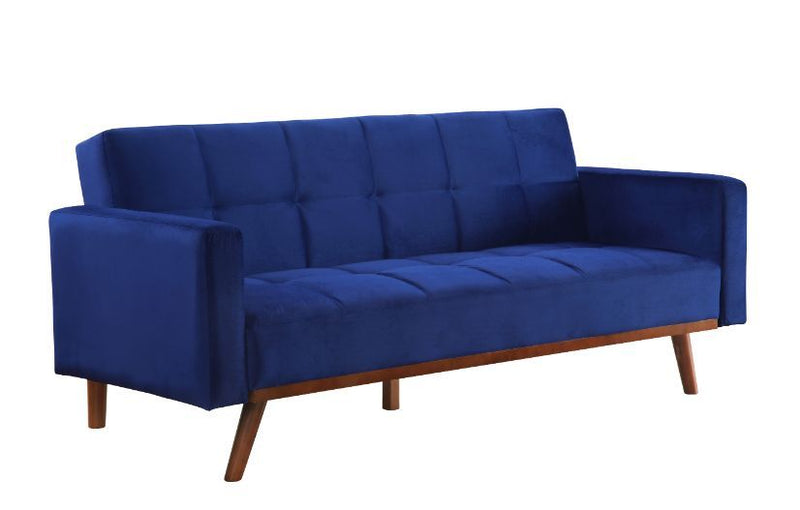 Tanitha - Futon - Blue Velvet & Natural Finish