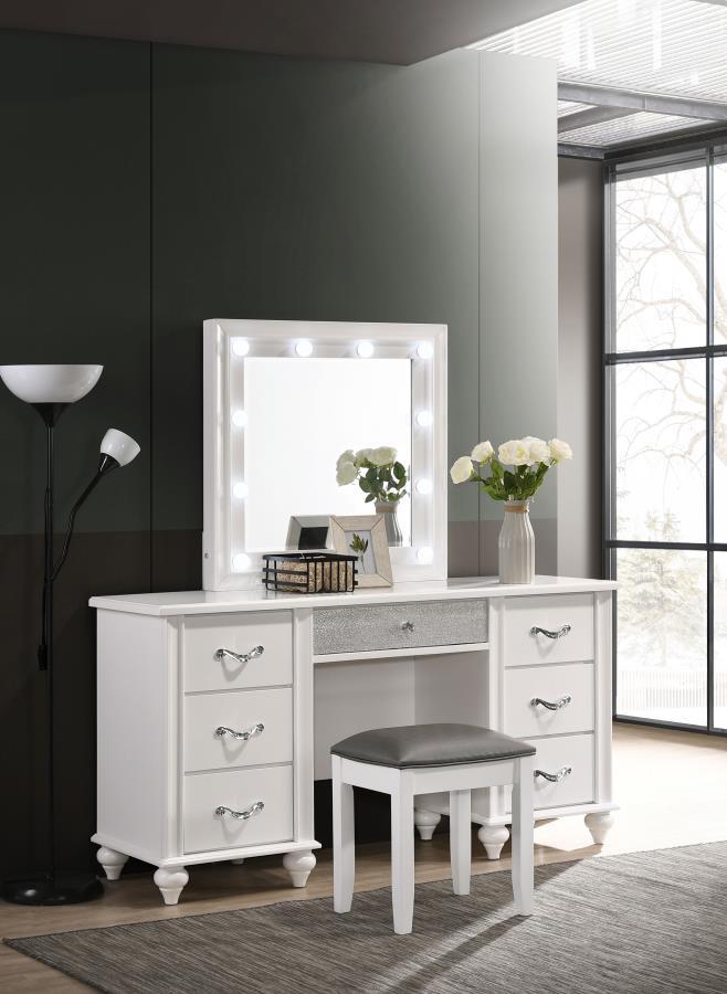 Barzini - 7-Drawer Vanity Desk With Lighted Mirror - White