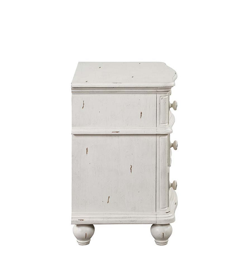 Jaqueline - Nightstand - Light Gray Linen & Antique White Finish