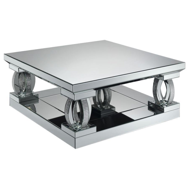 Amalia - Square Mirrored Acrylic Crystal Coffee Table - Silver