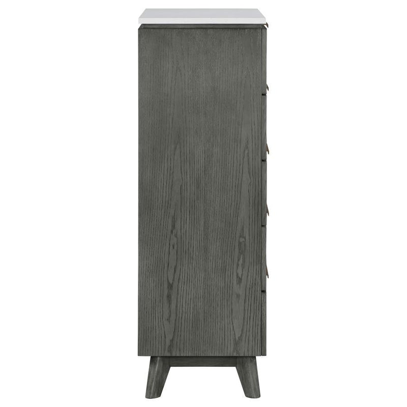 Nathan - 5-Drawer Chest - White Marble And Gray