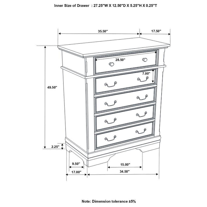 Cambridge - 5-Drawer Rectangular Chest - Cappuccino