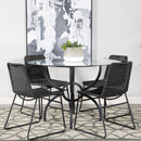 Aviano - 5 Piece Round Glass Top Dining Table Set With Rattan Chairs - Gunmetal