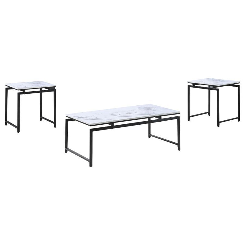 Clark - 3 Piece Faux Marble Top Coffee Table Set - White