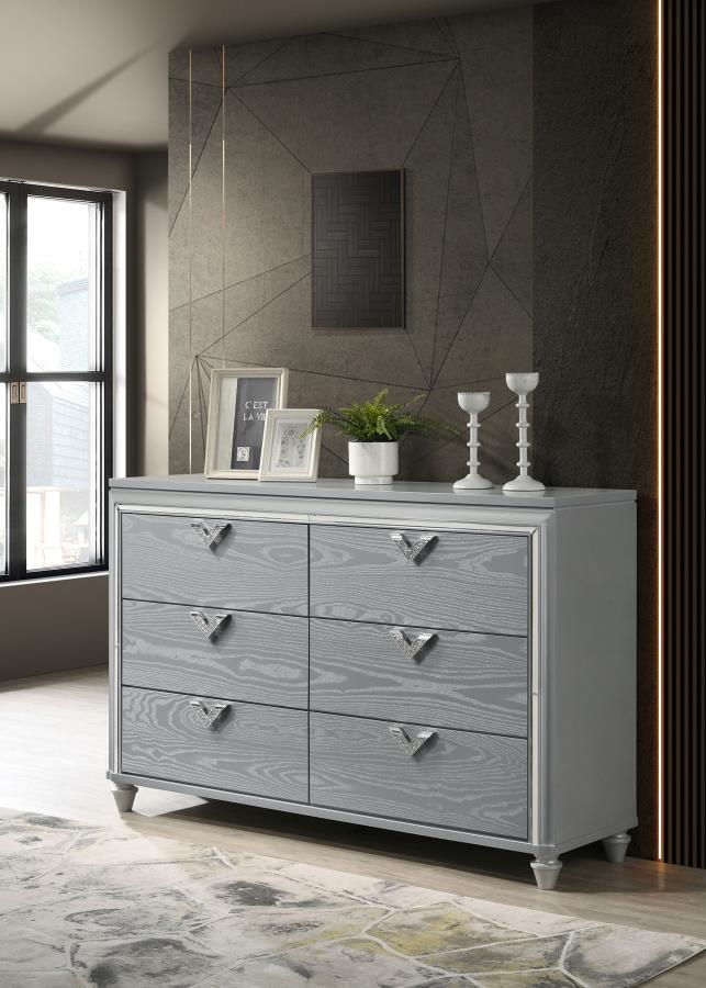 Veronica - 6-Drawer Bedroom Dresser - Light Silver