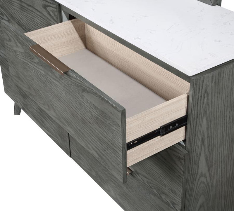 Nathan - 6-Drawer Dresser - White Marble And Gray