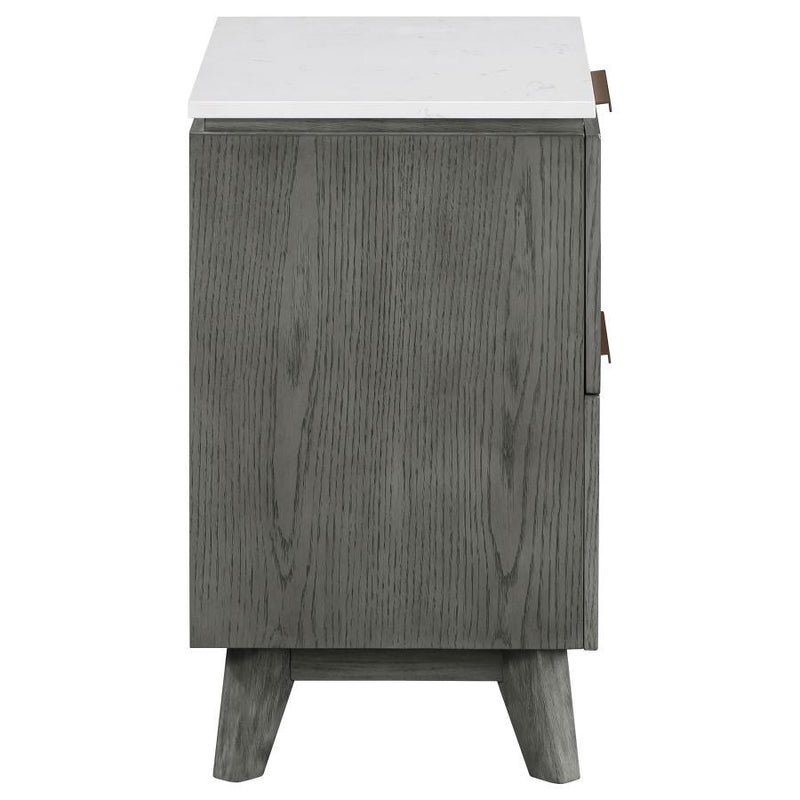 Nathan - 2-Drawer Nightstand With USB Port - White Marble And Gray