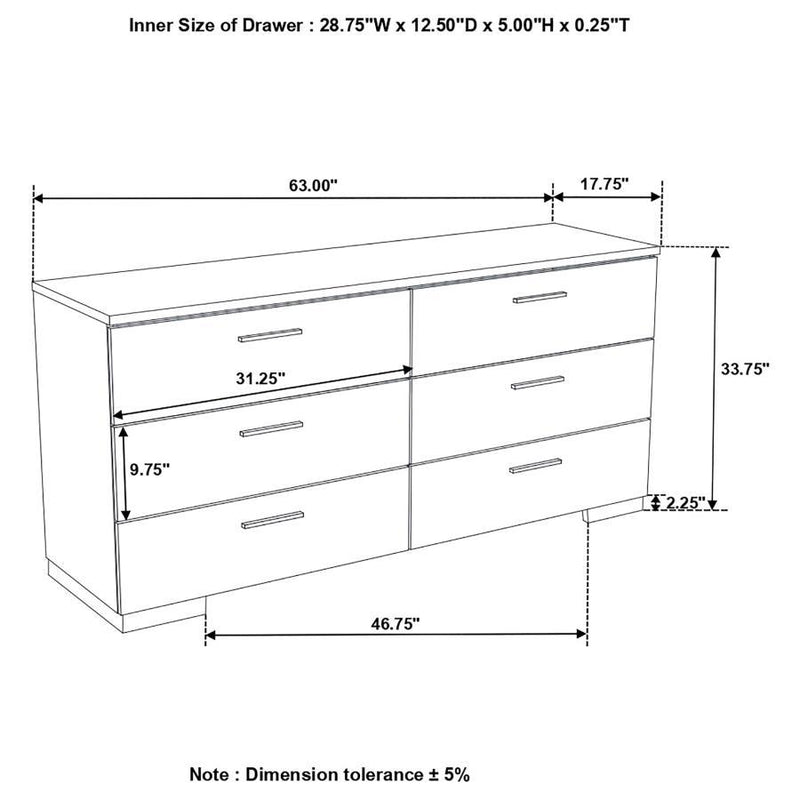 Felicity - 6-Drawer Dresser - Glossy White