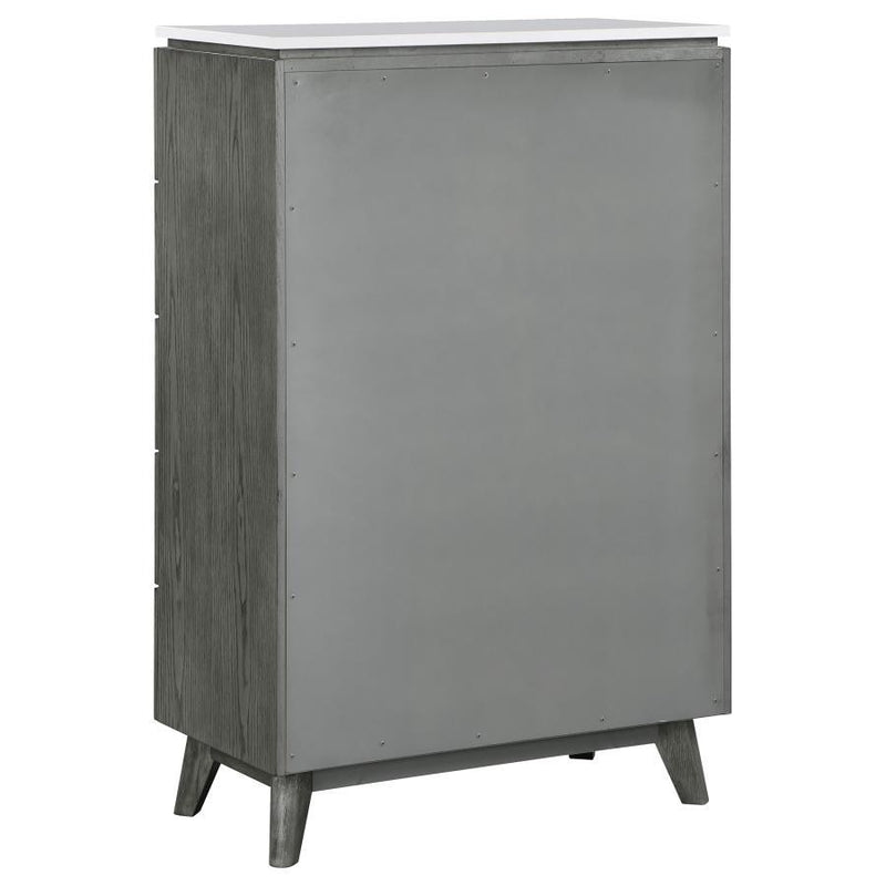 Nathan - 5-Drawer Chest - White Marble And Gray