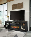 Foyland - 83" TV Stand With Electric Infrared Fireplace Insert - Black / Brown