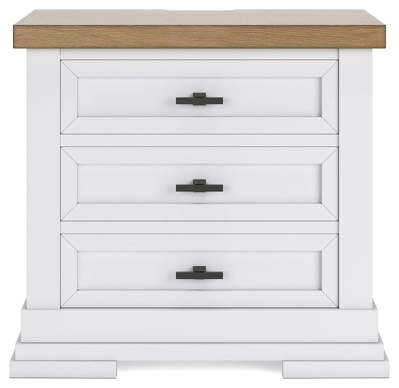 Ashbryn - White / Natural - Three Drawer Night Stand