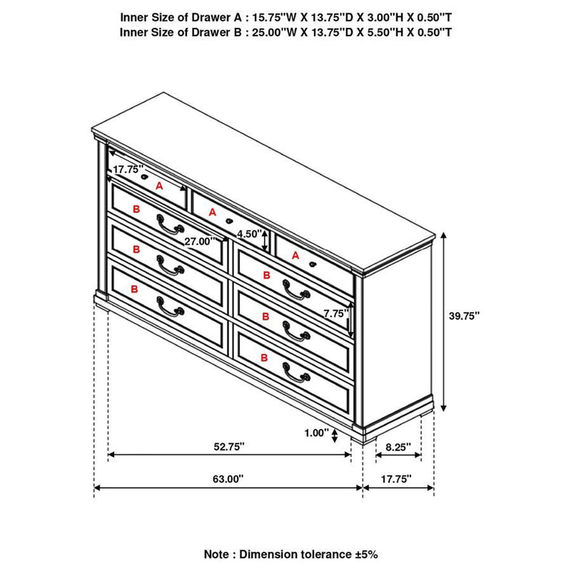 Hillcrest - 9-Drawer Dresser - Dark Rum And White